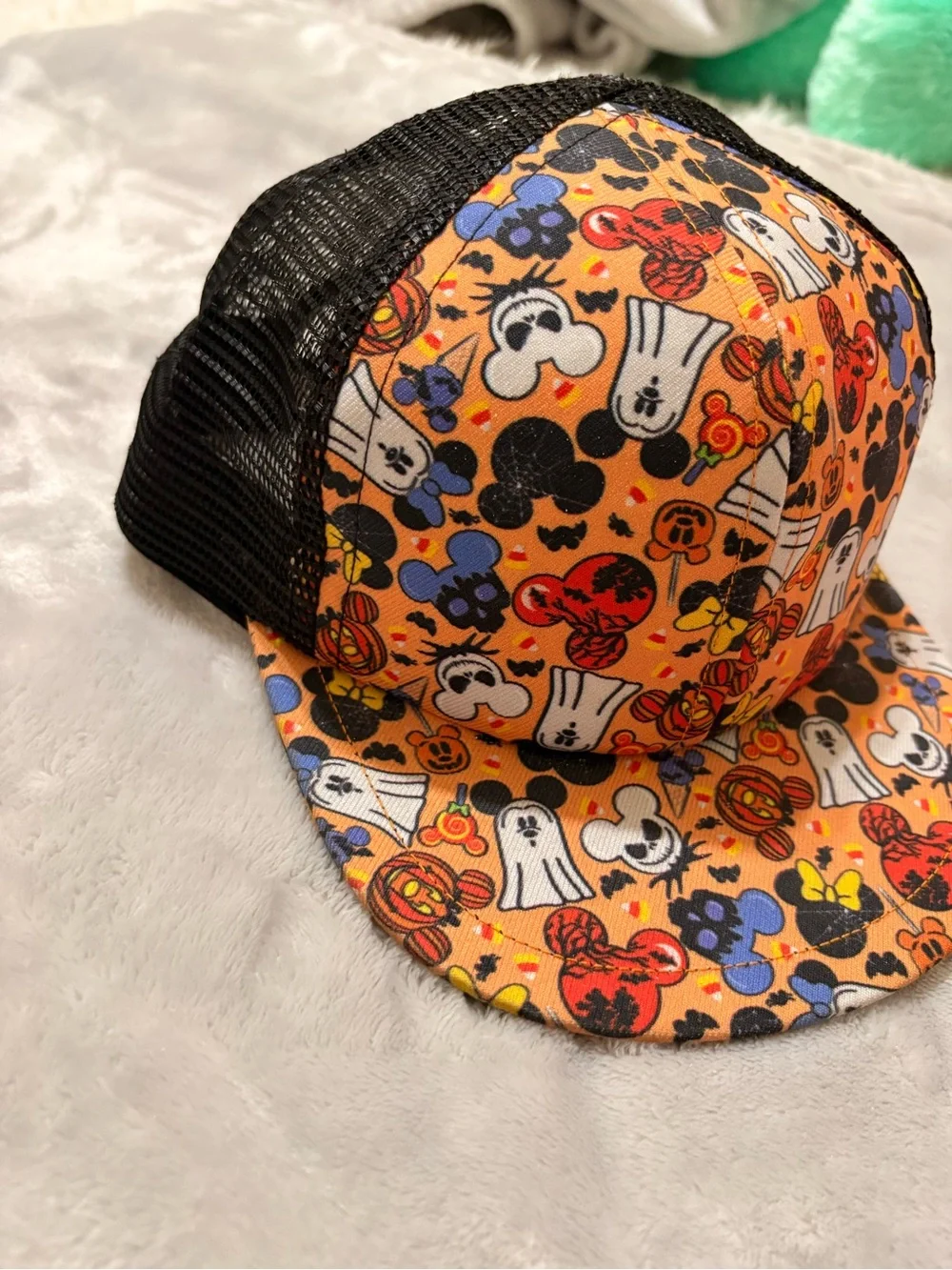Kids Orange Halloween Print Trucker Hat